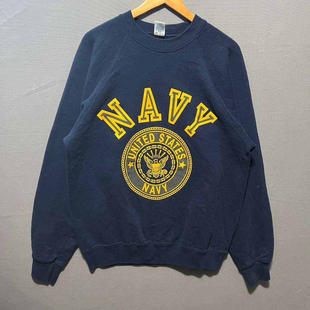 Vintage Soffe Sweats US Navy Sweatshirt Mens Large Blue USA Made Raglan Fleece